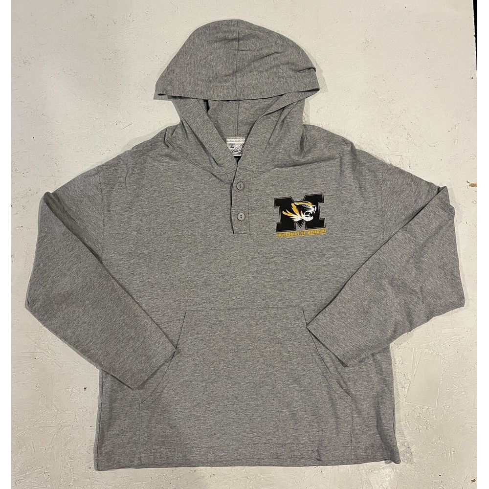 Vintage Mizzou Missouri Tigers Long Sleeve Henley Sweatshirt Mens M Gray